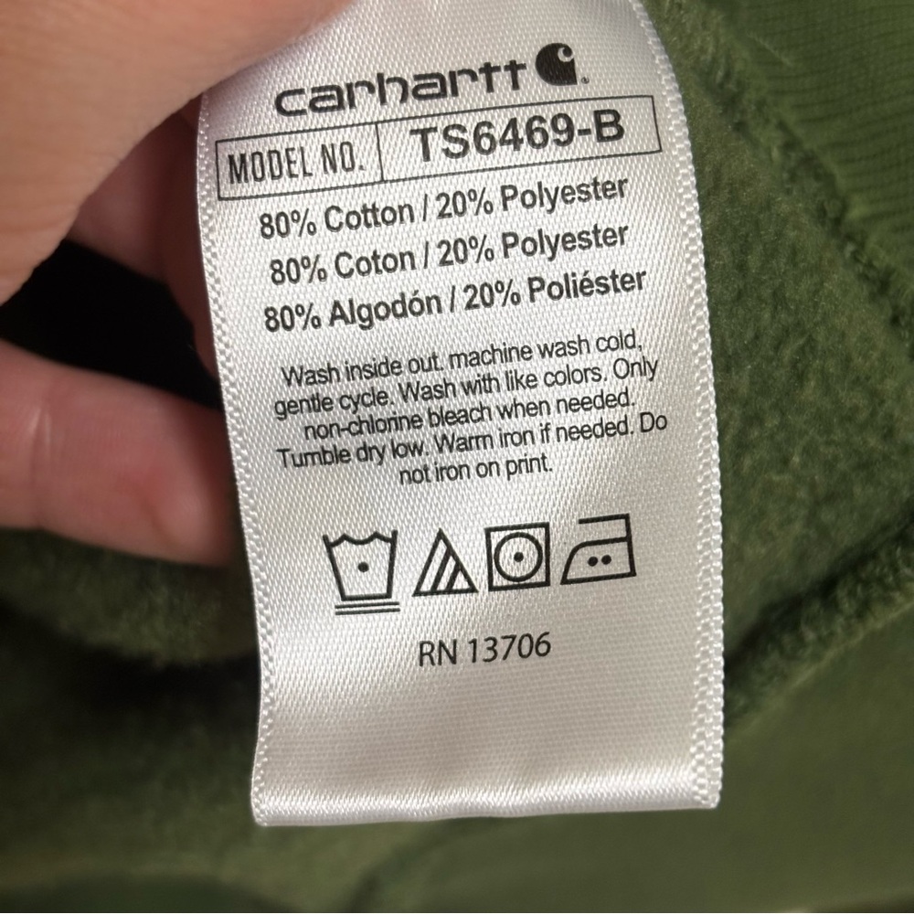 EUC Boys Carhartt Graphic Pullover Hoodie Chive Fleece Long Sleeve 14-16 Outdoor - Picture 6 of 10